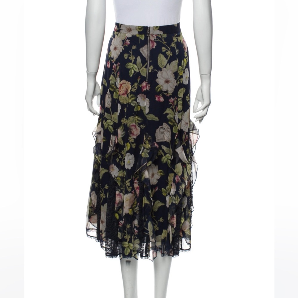 ALICE + OLIVIA Moody Floral Silk & Lace Skirt. Size 4 - Picture 3 of 11